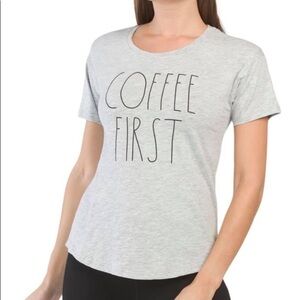 RAE DUNN Heather Grey LARGE‎ Women's COFFEE FIRST T-Shirt TEE New